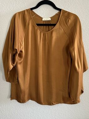 Stark X Brown-Gold Satin Scoop Neck Blouse